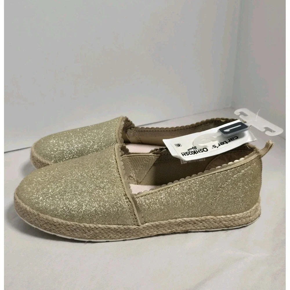 Osh Kosh B'gosh‎ Belle Gold Glitter Sparkle Slip On Espadrille Shoes Adorable 1